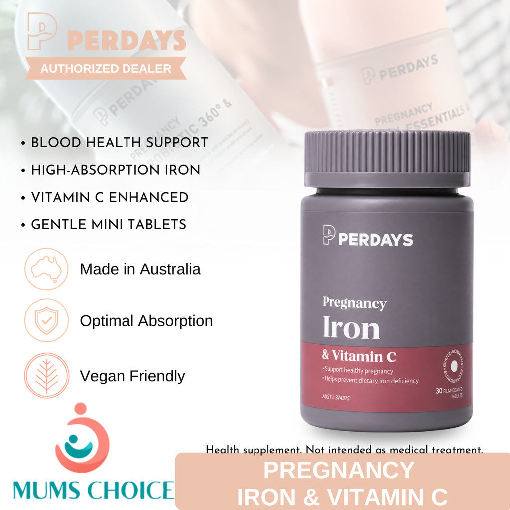 PERDAYS Pregnancy Iron + Vitamin C – Iron Supplement for Pregnant Women - 30 Tabs
