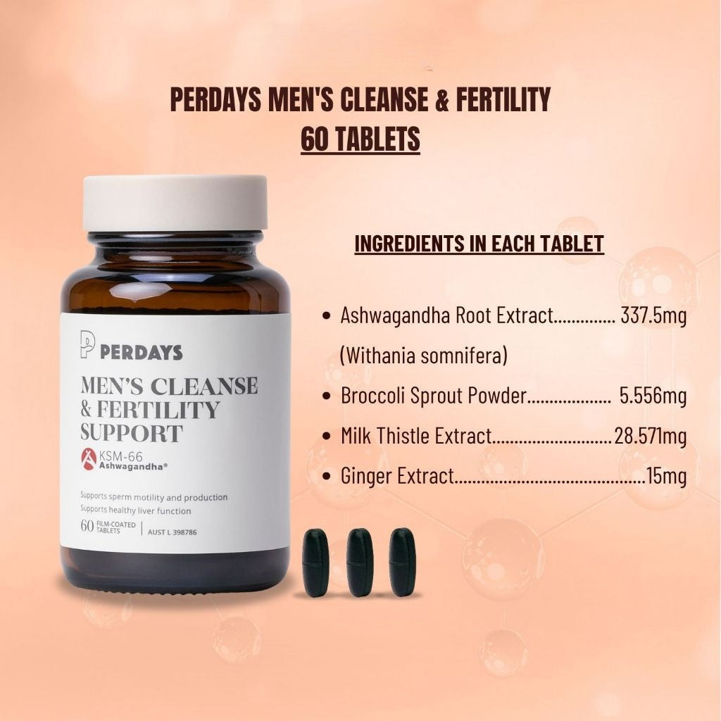 PERDAYS Men's Cleanse & Fertility | Detox, Testosterone & Fertility Support for Men - 60 Tablets