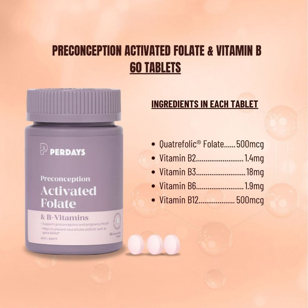 PERDAYS Activated Folate – Folate & B-Vitamins Support for Preconception & Pregnancy - 60 Tabs