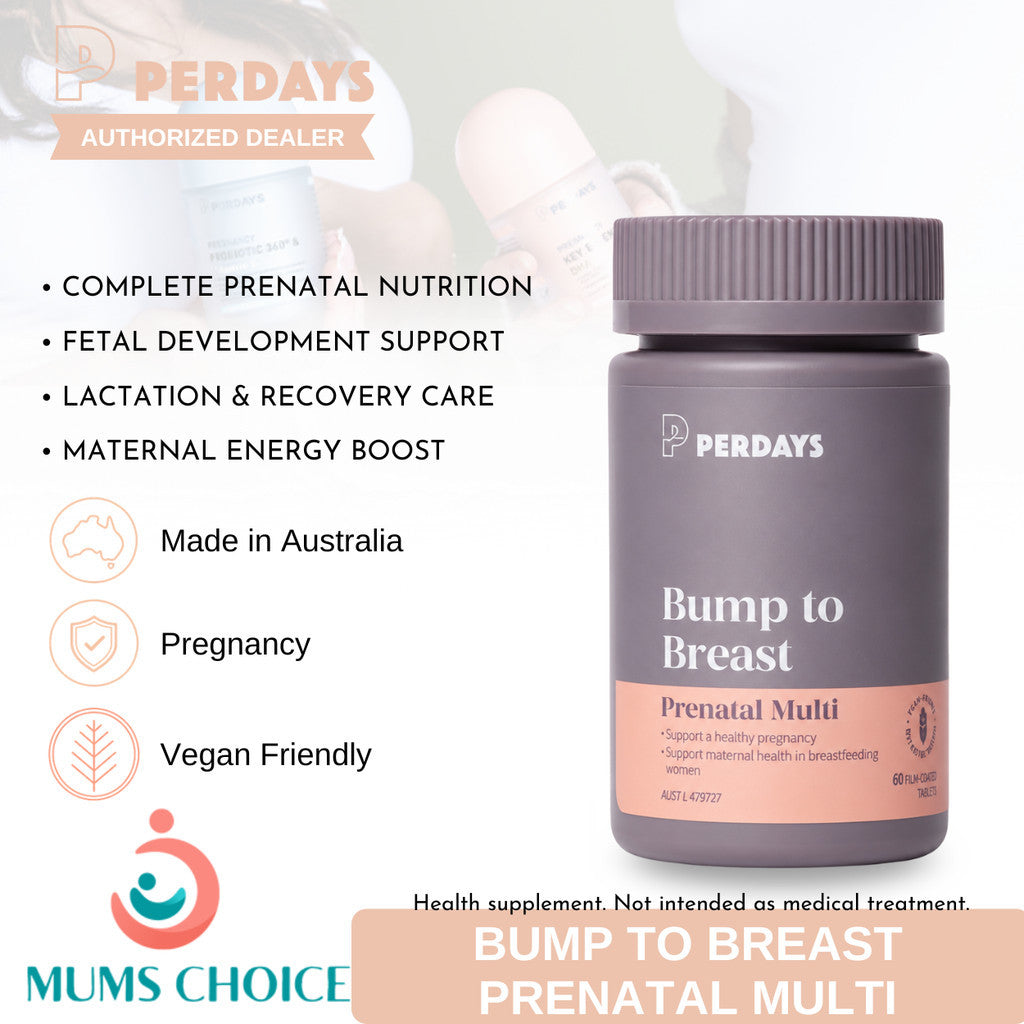 PERDAYS Bump to Breast Prenatal Multi 60 Tablets - 15 Nutrients for Pregnancy & Breastfeeding