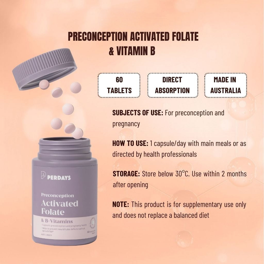 PERDAYS Activated Folate – Folate & B-Vitamins Support for Preconception & Pregnancy - 60 Tabs