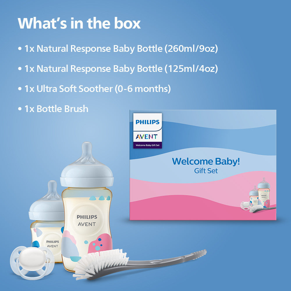 Philips Avent Welcome Baby Gift Set with Natural Response PPSU Bottles (SCD849/01) - Baby Kingdom
