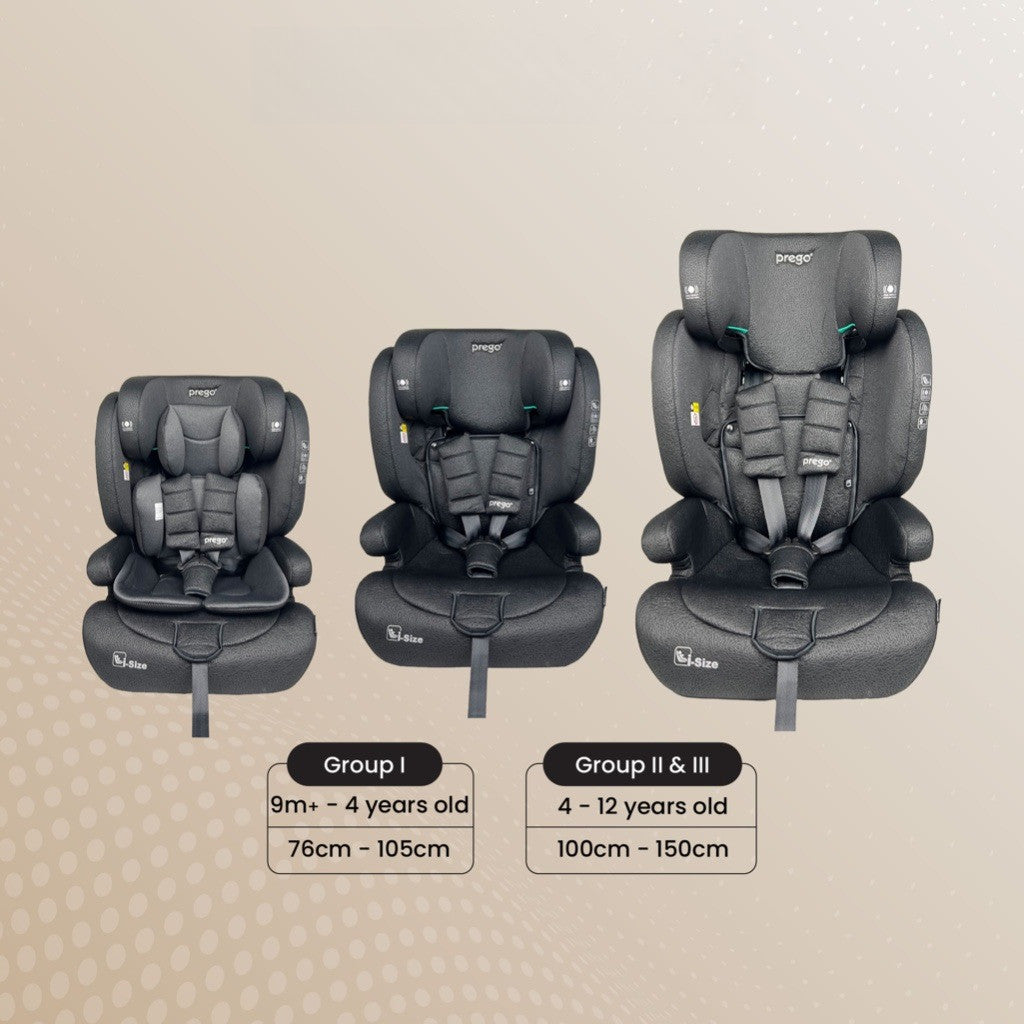 Prego i-Zedd i-Size Child Car Seat ISOFIX Rear + Forward Facing from 40–150cm with R129 Certified
