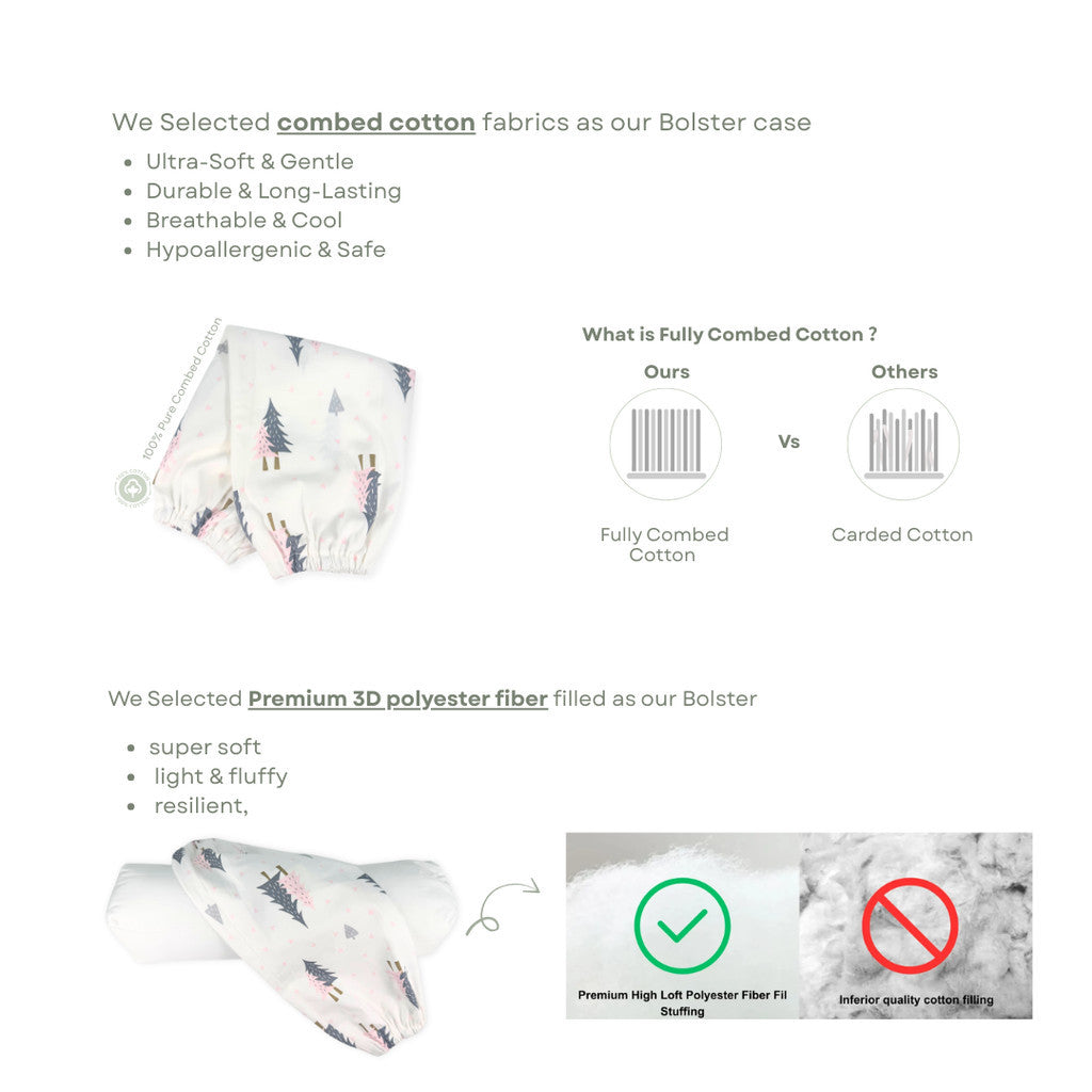 Koala Living 100% Pure Combed  Cotton Toddler Bolster With replacement Cover