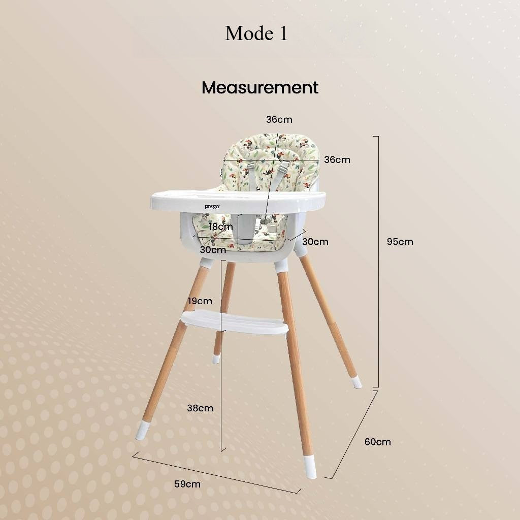 Prego Baby Angsana Beechwood High Chair Feeding