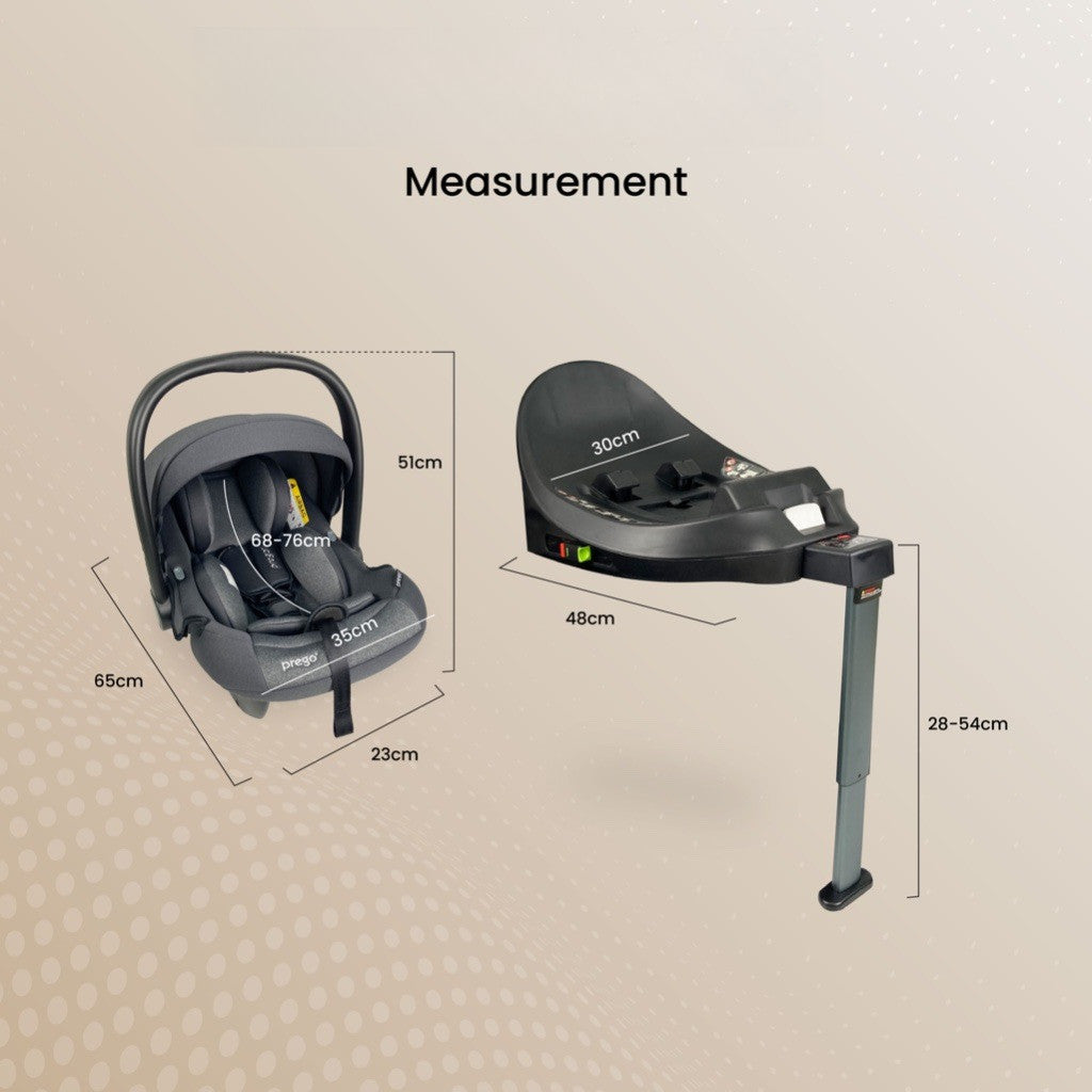 Prego Baby Airmax Pro i-Size Baby Car Seat + ISOFIX Base | 40–85cm (0–13kg) for Newborn Infant Carrier ECE R129