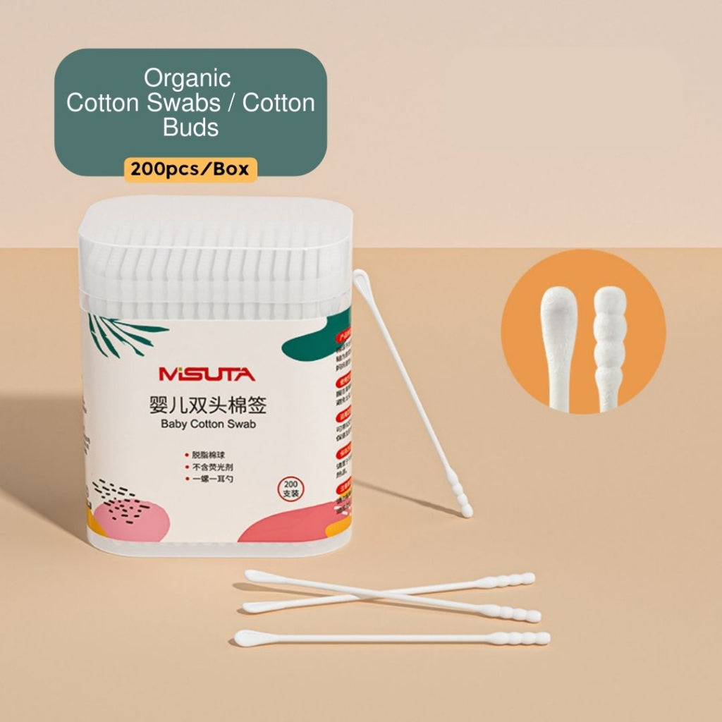 MISUTA 2 in 1 tips Baby Cotton Swabs Organic Cotton Bud(400pcs / Contains =800 Tips )