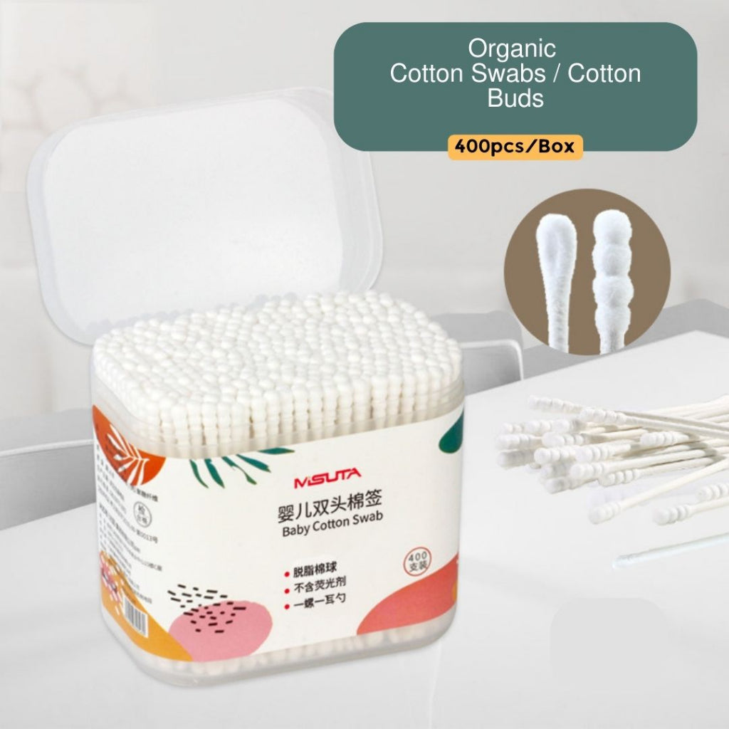 MISUTA 2 in 1 tips Baby Cotton Swabs Organic Cotton Bud(400pcs / Contains =800 Tips )