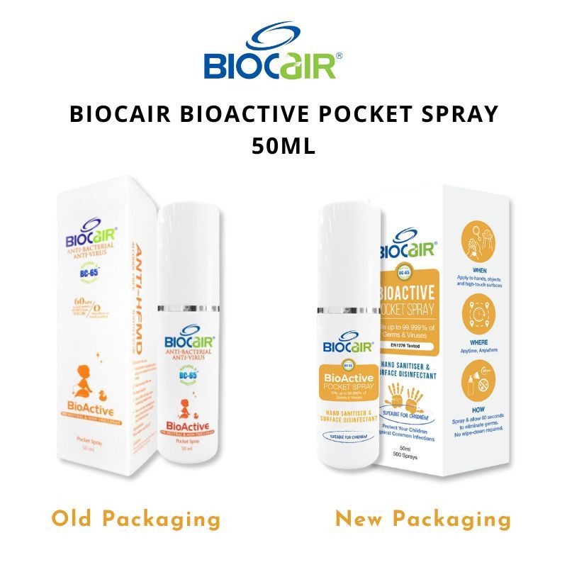 BioCair BC-65 BioActive HFMD /  Disinfectant Anti-Bacterial Pocket Spray 50ML (Total 2 Bottle )