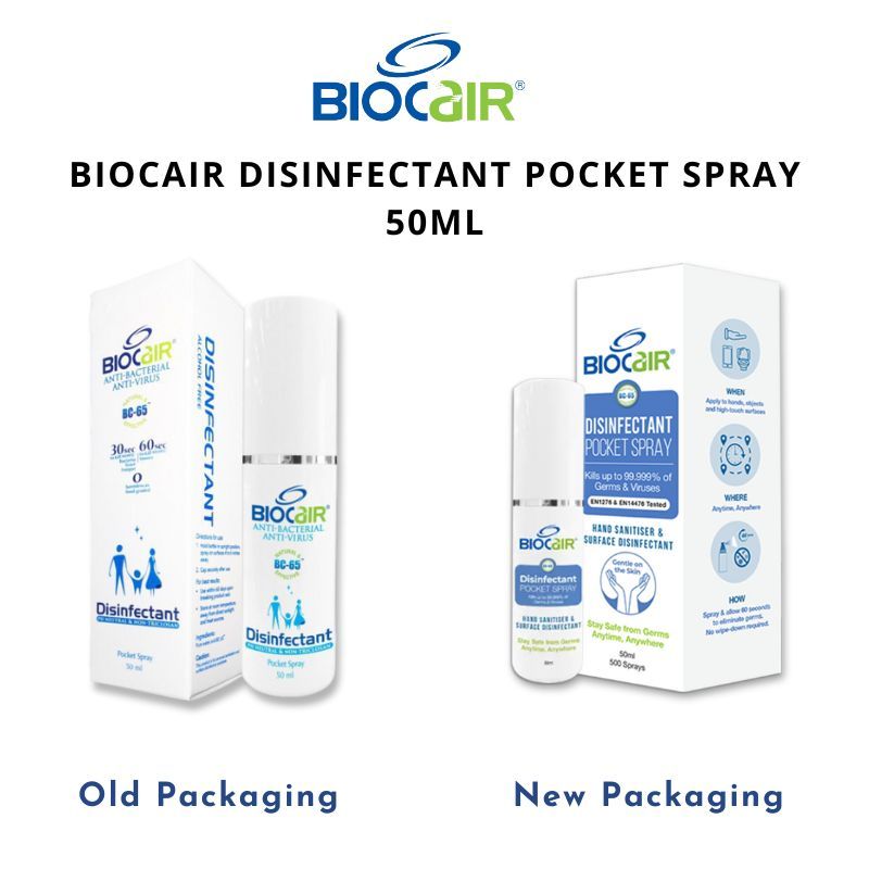 BioCair BC-65 BioActive HFMD /  Disinfectant Anti-Bacterial Pocket Spray 50ML (Total 2 Bottle )