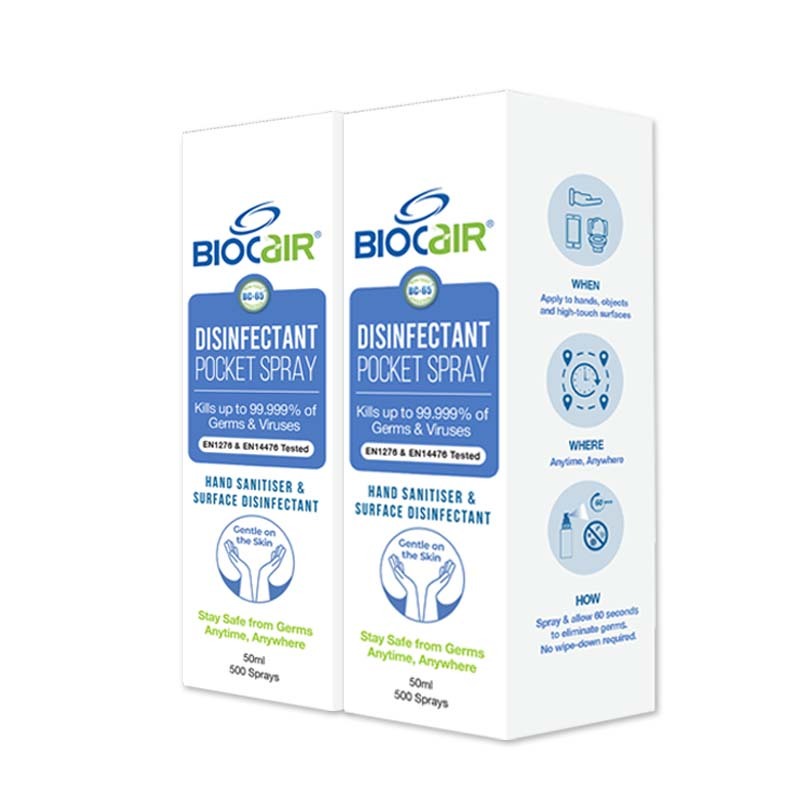 BioCair BC-65 BioActive HFMD /  Disinfectant Anti-Bacterial Pocket Spray 50ml (2 Bottle ) BABY FAST
