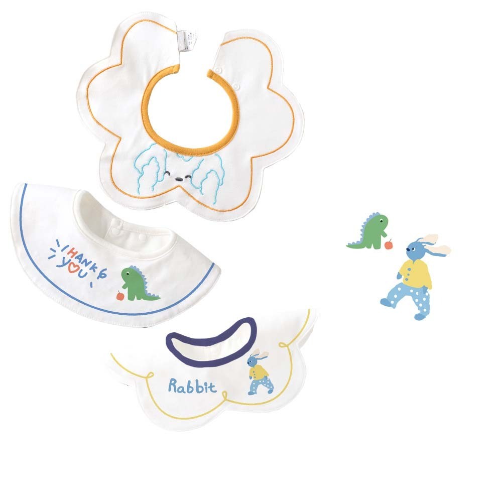 Nemobaby 3 Pcs Lot Baby Cotton Bibs Waterproof Cartoon Embroidery Infant Accessories #Baby clothes