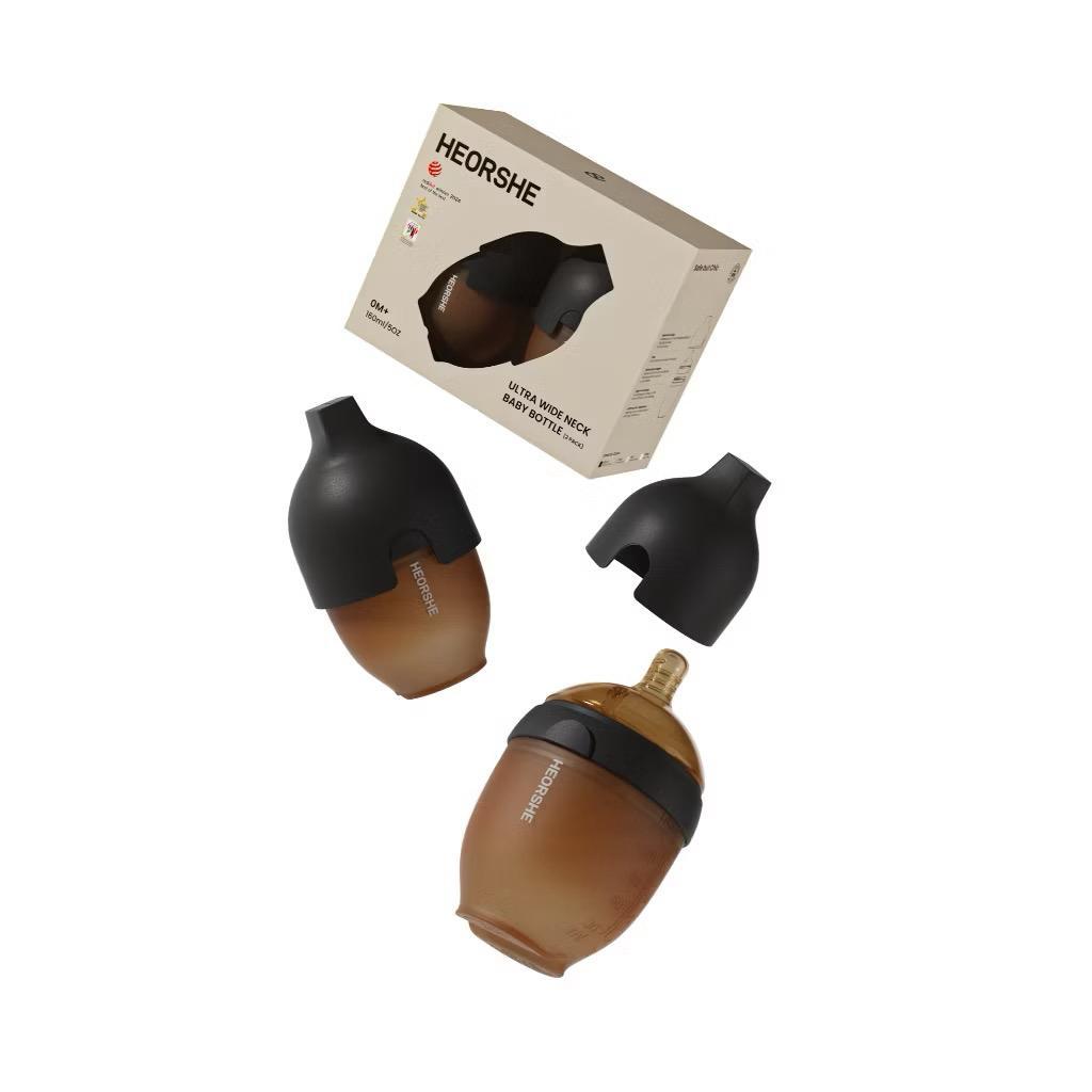 HEORSHE Antibacterial Ultra Wide Neck Silicone Bottle |160ml Twin Pack