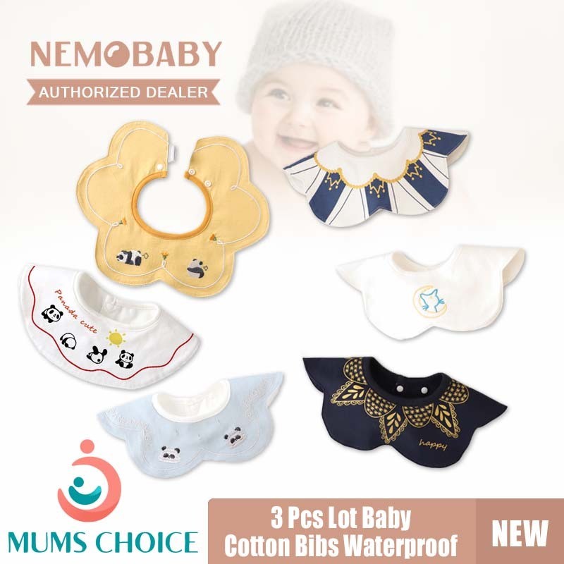 Nemobaby 3 Pcs Lot Baby Cotton Bibs Waterproof Cartoon Embroidery Infant Accessories #Baby clothes