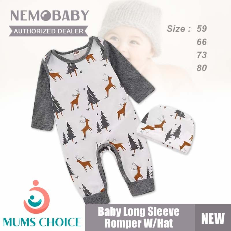 Nemobaby Baby Long Sleeve Deer Romper Set With Hat #Baby clothes