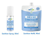 Biocair Disinfectant Hand & Skin Sanitiser Set 50ml Spray Bottle & 90ml Refill