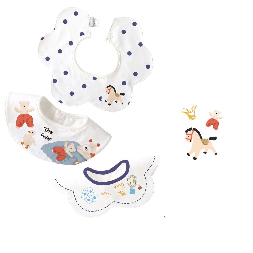 Nemobaby 3 Pcs Lot Baby Cotton Bibs Waterproof Cartoon Embroidery Infant Accessories #Baby clothes