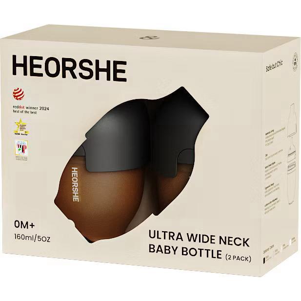 HEORSHE Antibacterial Ultra Wide Neck Silicone Bottle |160ml Twin Pack
