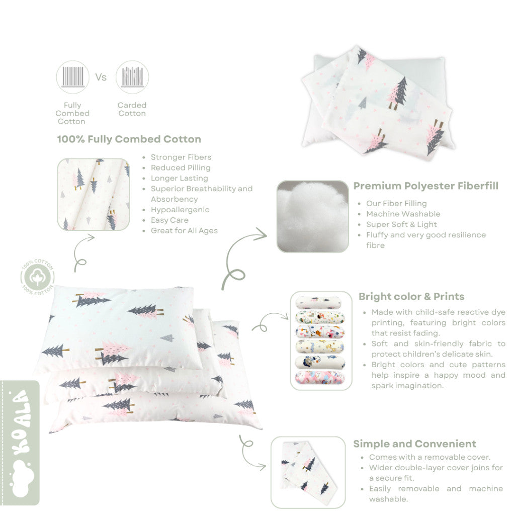 Koala Living 100% Pure Combed Cotton Children Pillow With replacement Cover