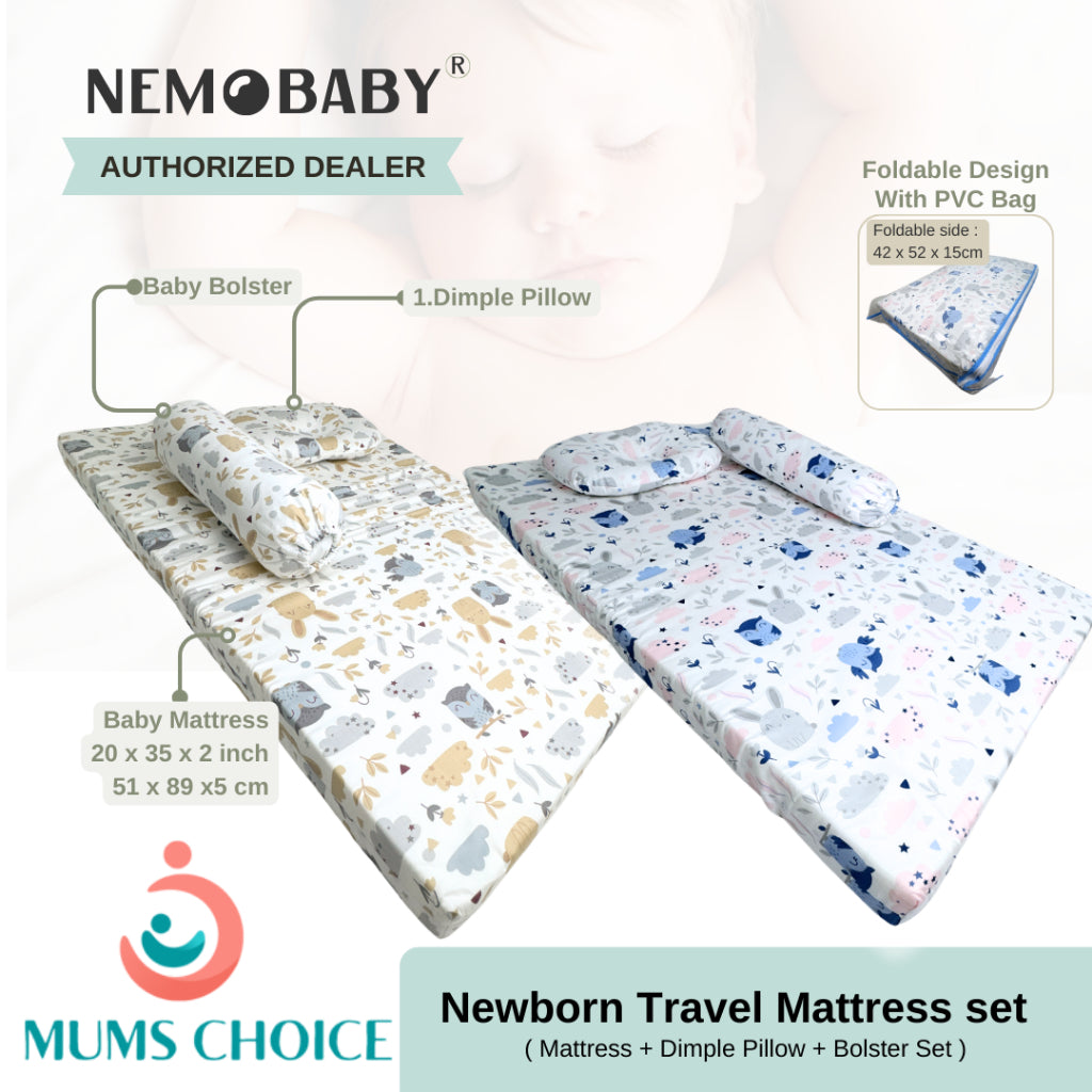Nemobaby 100% Premium Cotton 3 in 1  Baby Travel Mattress Set