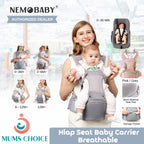 Nemobaby Baby Carrier with Hip Seat Lumbar Support & Adjustable Strap