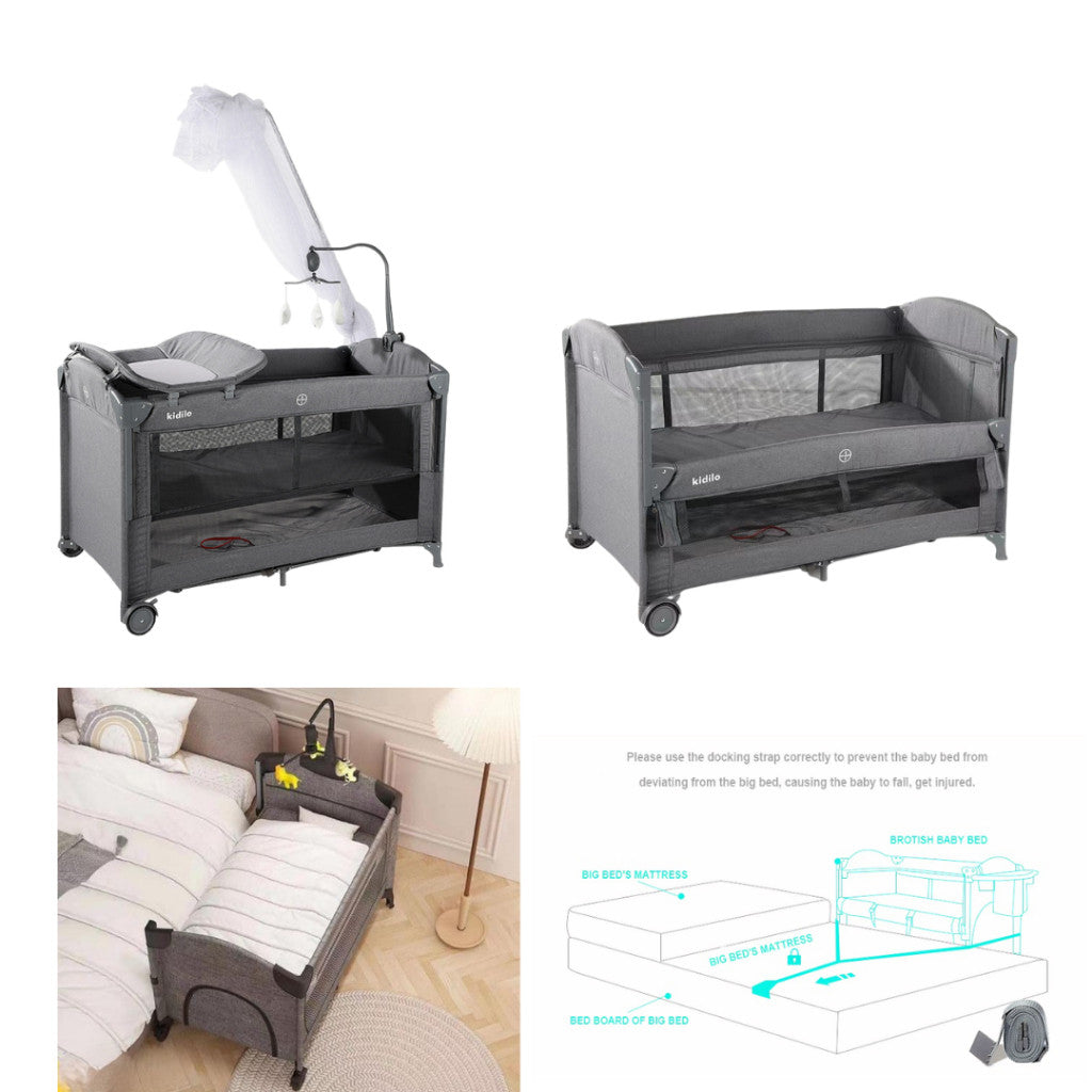 Kidilo Deluxe Multifunctional Baby playpen kids bed with diaper changer and  mosquito net
