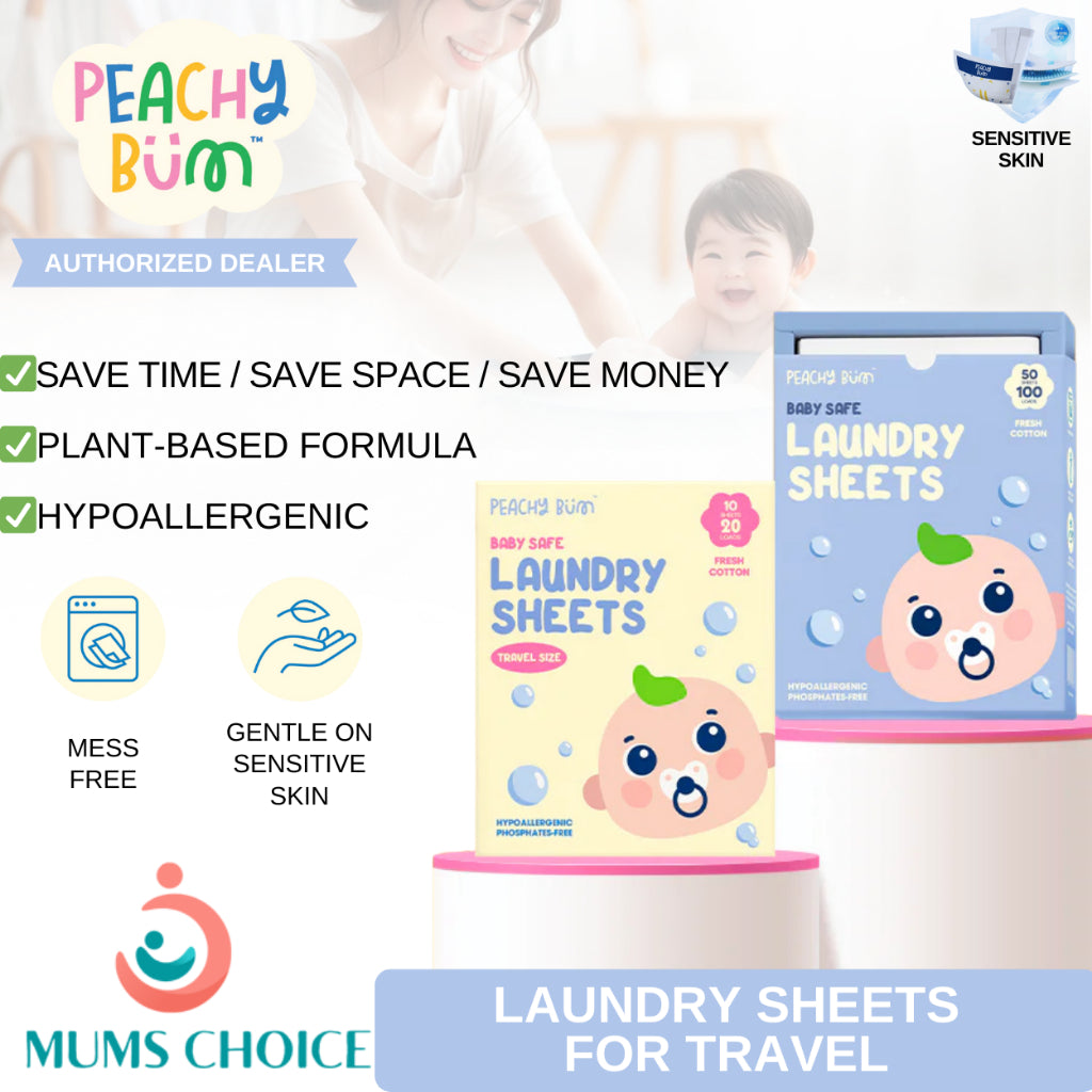 Peachy Bum Baby Safe Laundry Sheets for Travel  [Safe for Sensitive Skin & Phosphate-Free]