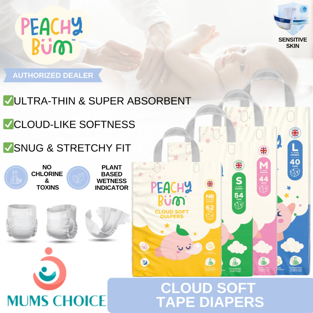 Peachy Bum Cloud Soft Tape Diapers | Size NB | S | M | L (1pack)