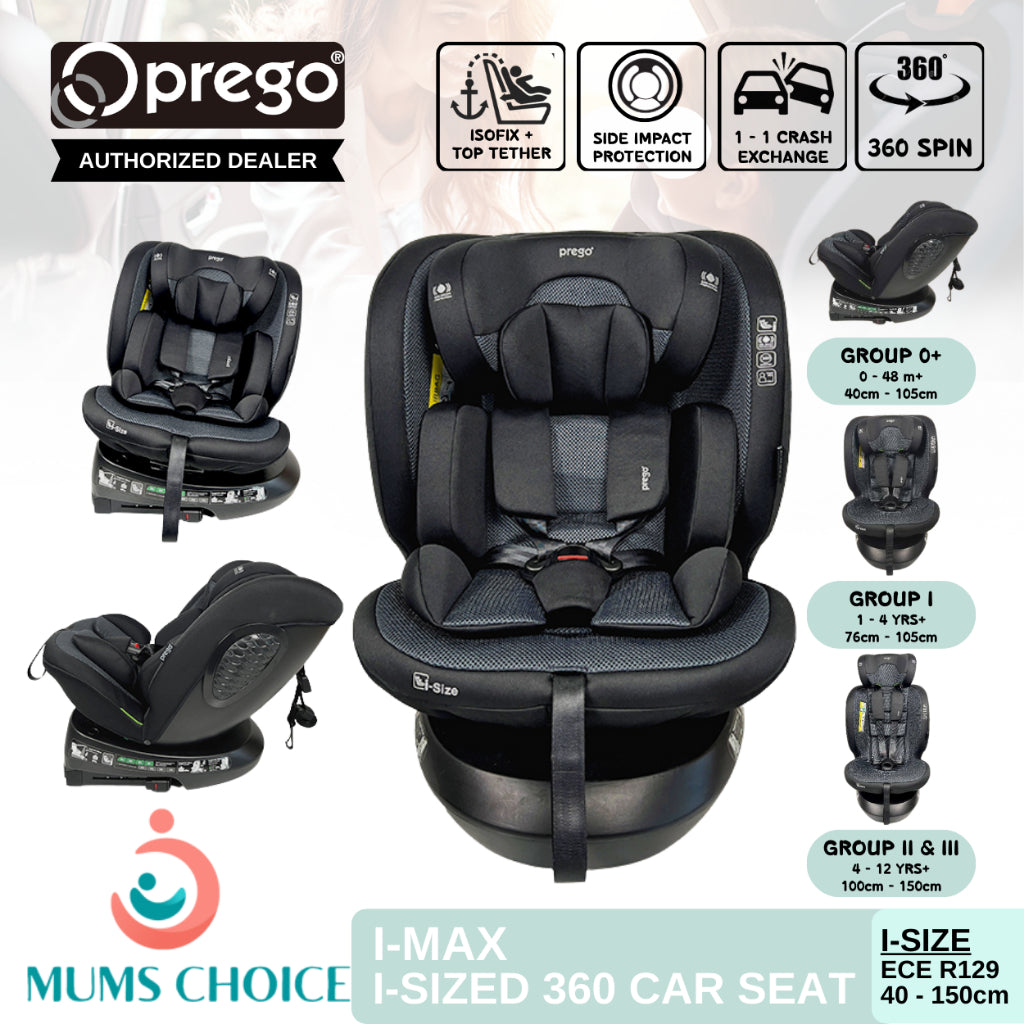 Prego Baby i-Max Car Seat i-Size Certified UN R129 for Newborns until 150cm Height