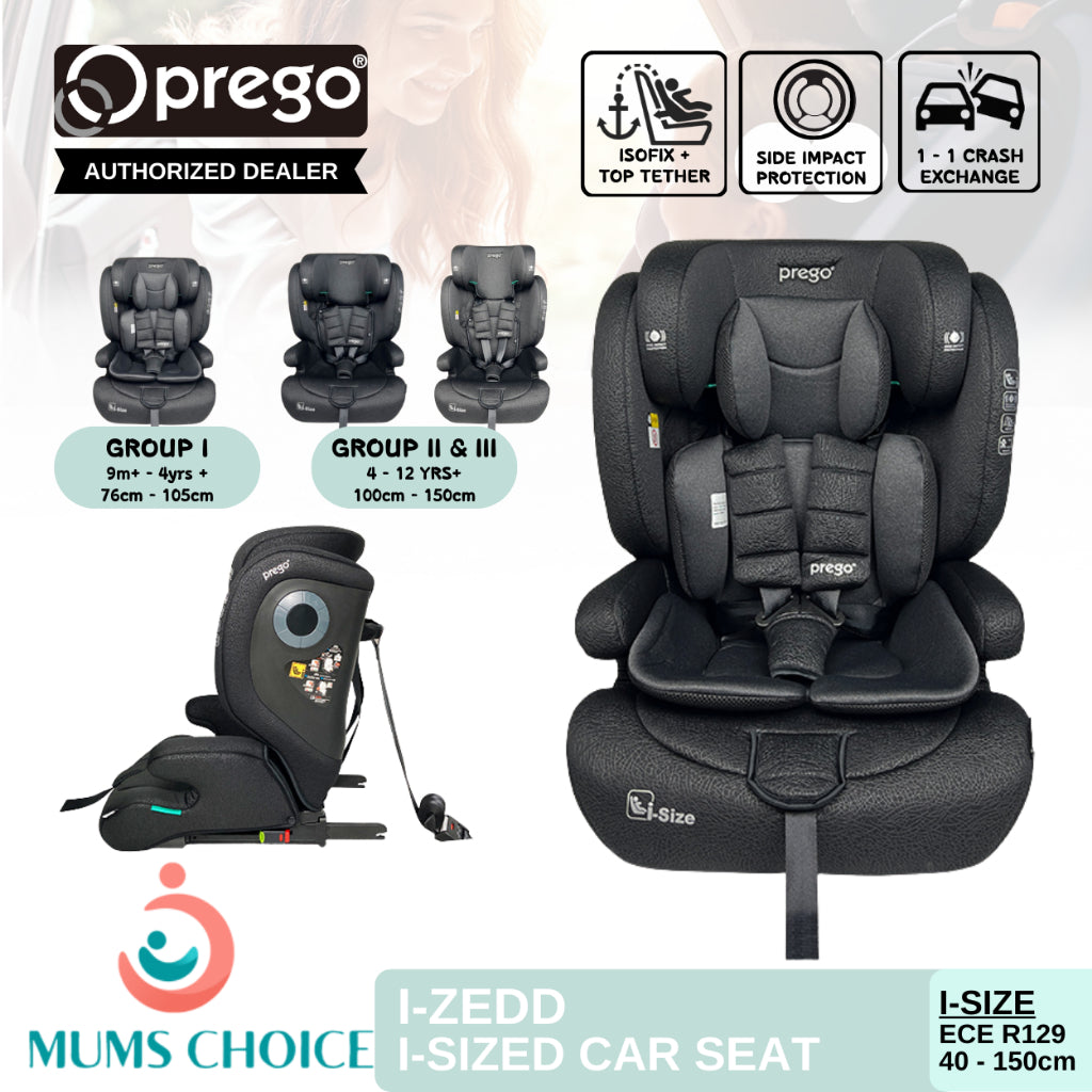 Prego i-Zedd i-Size Child Car Seat ISOFIX Rear + Forward Facing from 40–150cm with R129 Certified
