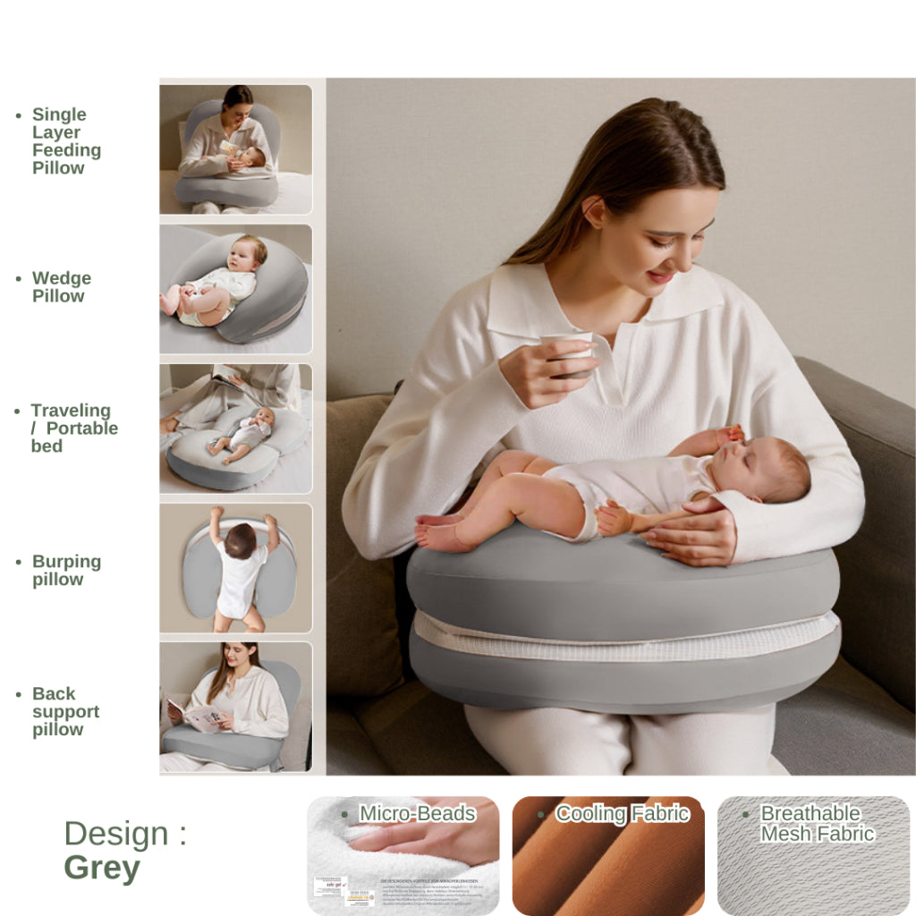 Nemobaby X Baby Watch 6 in 1 Multipurpose Nursing Pillow Wedge Pillow Portable bed(Cooling cover + Micro-Beads Filled)