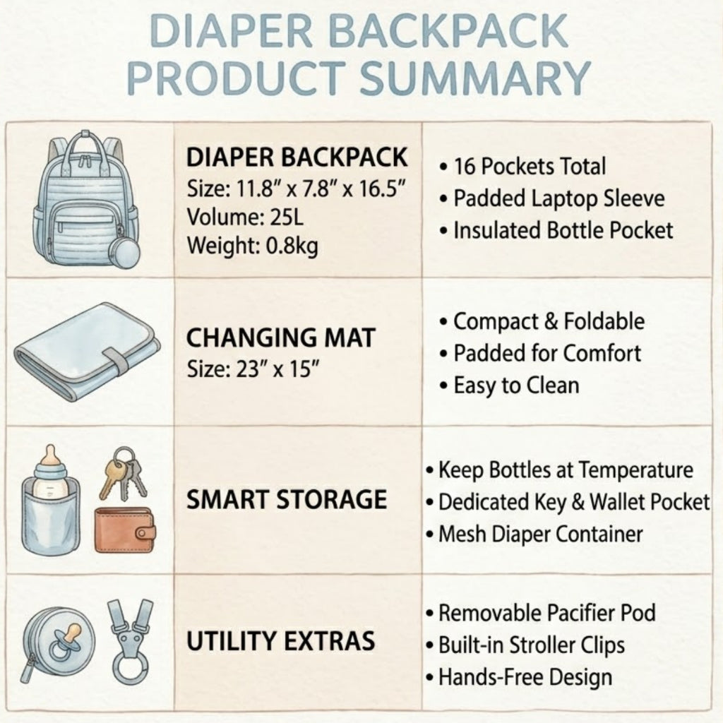 Mums Choice Waterproof Diaper Bag with Adjustable Padded Strap & Changing Mat SC208