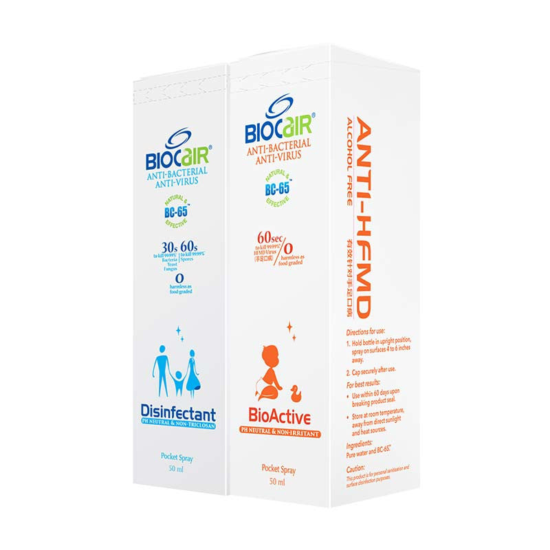 BioCair ®BC-65 Disinfectant & Anti HMFD Twin Pack Pocket Spray